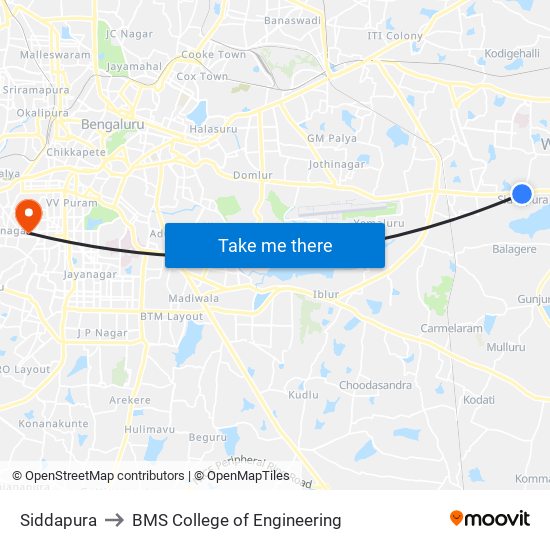 Siddapura to BMS College of Engineering map