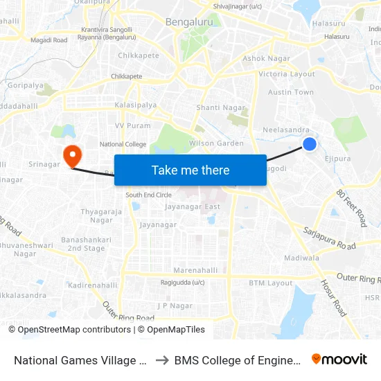 National Games Village Gate to BMS College of Engineering map