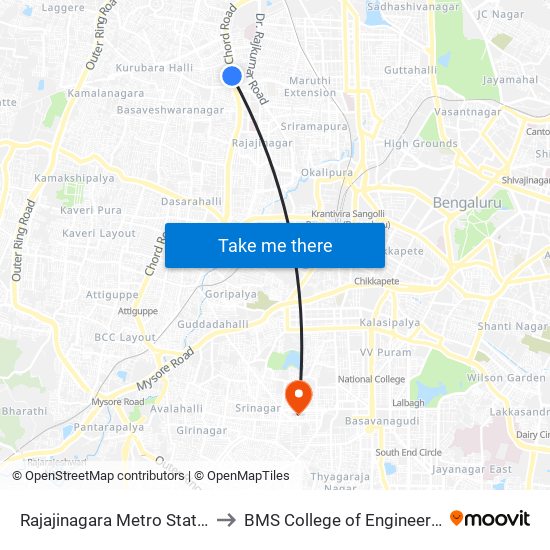 Rajajinagara Metro Station to BMS College of Engineering map