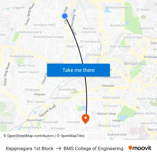 Rajajinagara 1st Block to BMS College of Engineering map