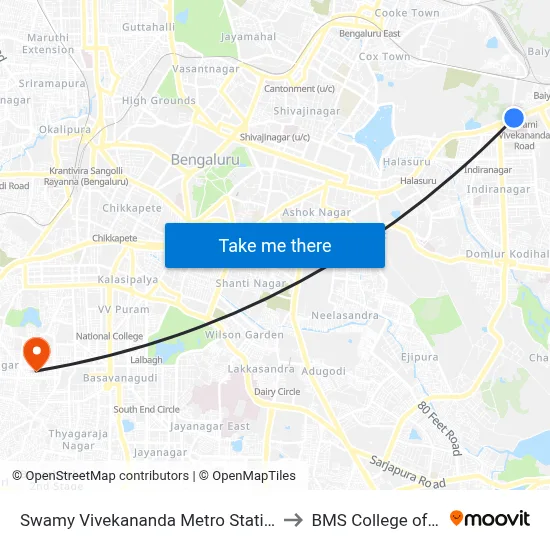 Swamy Vivekananda Metro Station / Isolation Hospital to BMS College of Engineering map