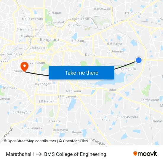 Marathahalli to BMS College of Engineering map