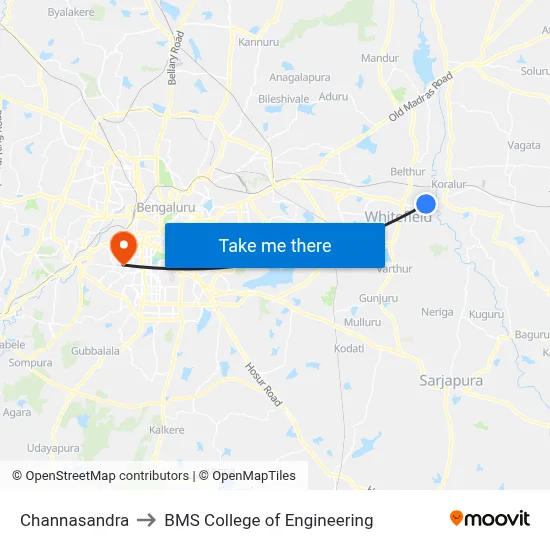 Channasandra to BMS College of Engineering map