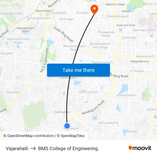 Vajarahalli to BMS College of Engineering map