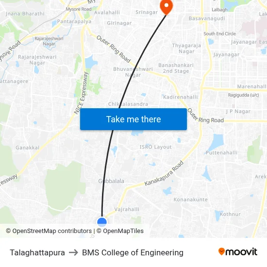 Talaghattapura to BMS College of Engineering map