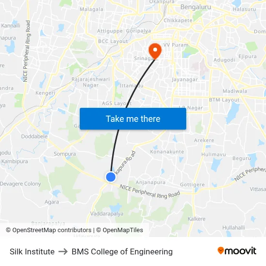 Silk Institute to BMS College of Engineering map