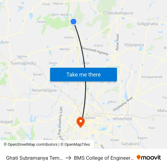 Ghati Subramanya Temple to BMS College of Engineering map