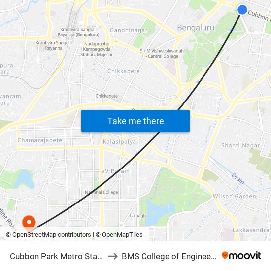 Cubbon Park Metro Station to BMS College of Engineering map