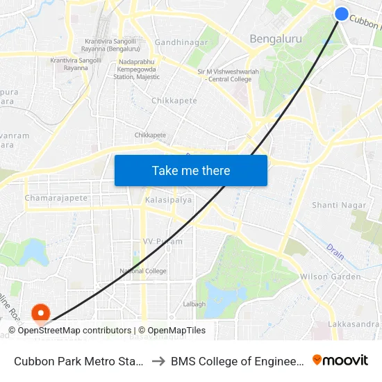 Cubbon Park Metro Station to BMS College of Engineering map