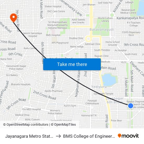 Jayanagara Metro Station to BMS College of Engineering map