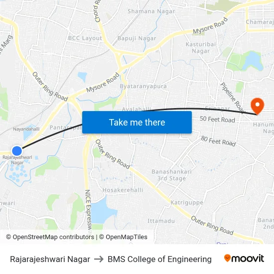 Rajarajeshwari Nagar to BMS College of Engineering map