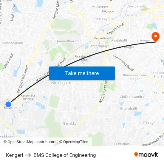 Kengeri to BMS College of Engineering map