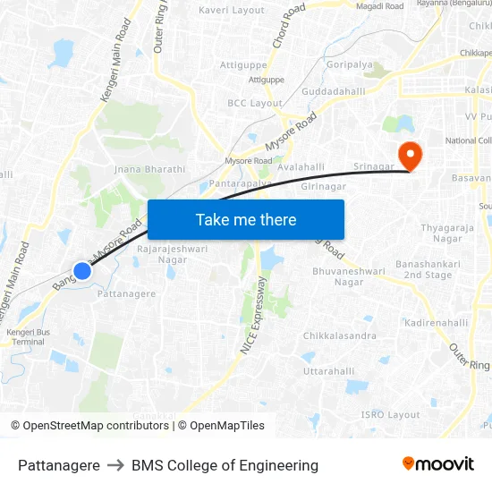 Pattanagere to BMS College of Engineering map