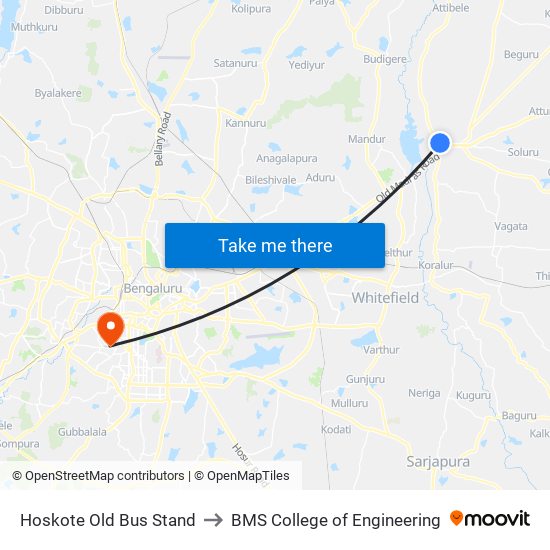 Hoskote Old Bus Stand to BMS College of Engineering map