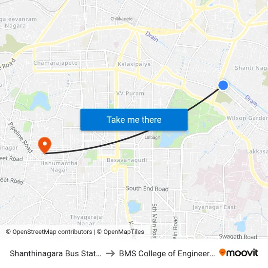 Shanthinagara Bus Station to BMS College of Engineering map