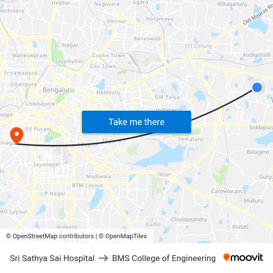 Sri Sathya Sai Hospital to BMS College of Engineering map