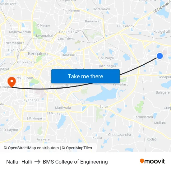Nallur Halli to BMS College of Engineering map