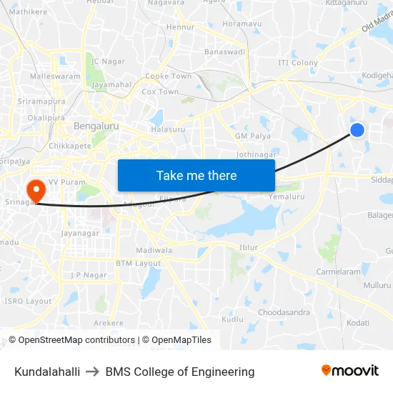Kundalahalli to BMS College of Engineering map