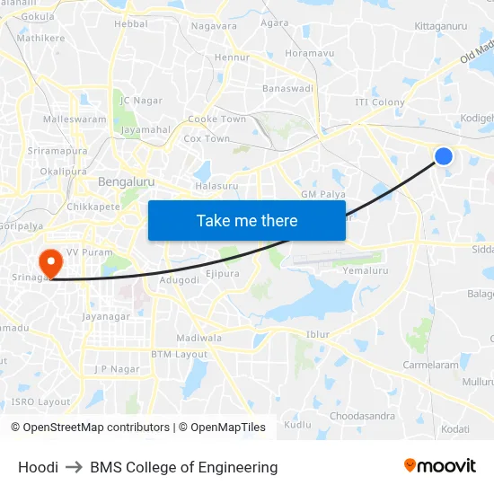 Hoodi to BMS College of Engineering map