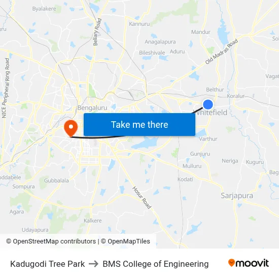 Kadugodi Tree Park to BMS College of Engineering map