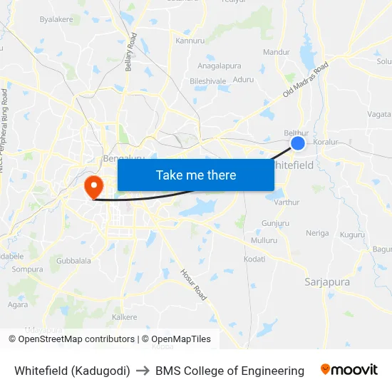 Whitefield (Kadugodi) to BMS College of Engineering map