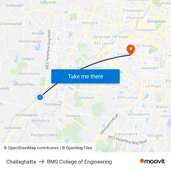 Challaghatta to BMS College of Engineering map