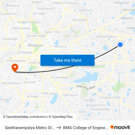 Seetharampalya Metro Station to BMS College of Engineering map
