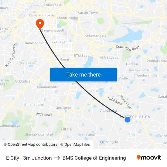 E-City - 3m Junction to BMS College of Engineering map