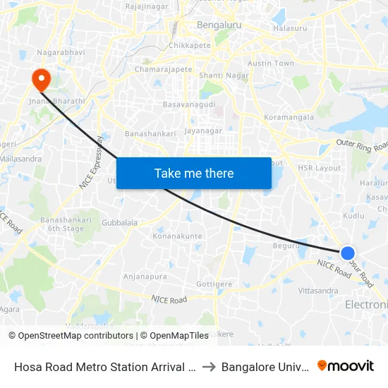 Hosa Road Metro Station Arrival (Mf-22e) to Bangalore University map