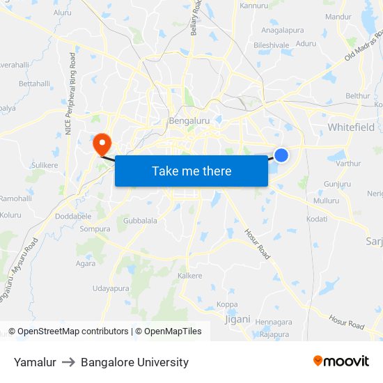 Yamalur to Bangalore University map