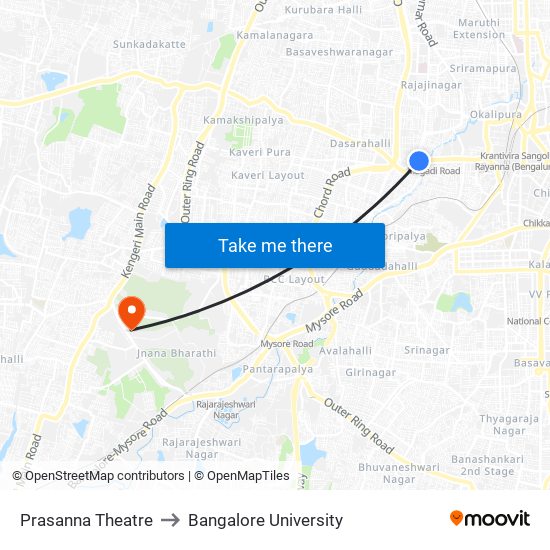 Prasanna Theatre to Bangalore University map