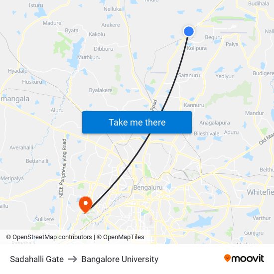 Sadahalli Gate to Bangalore University map