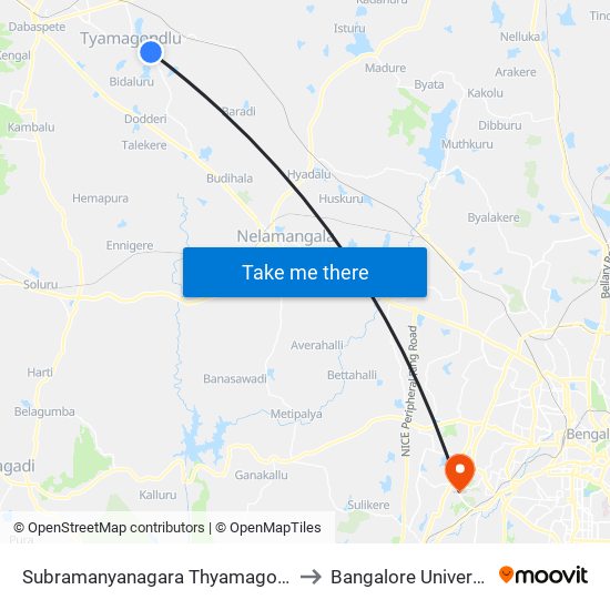 Subramanyanagara Thyamagondlu to Bangalore University map