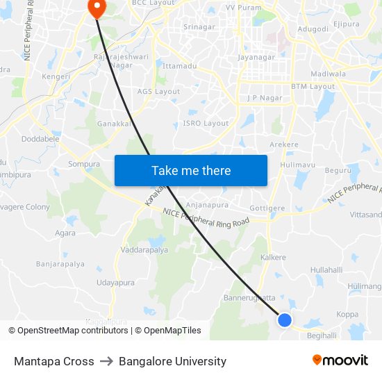Mantapa Cross to Bangalore University map