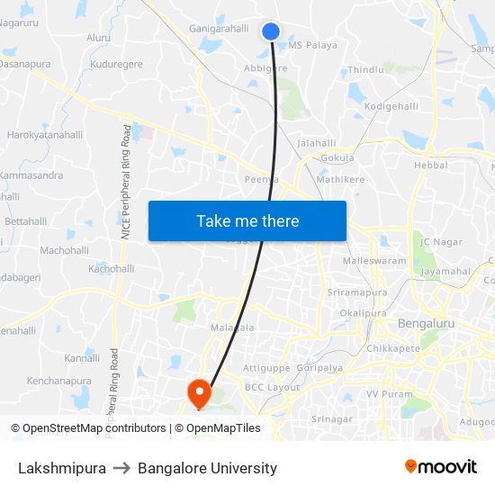 Lakshmipura to Bangalore University map