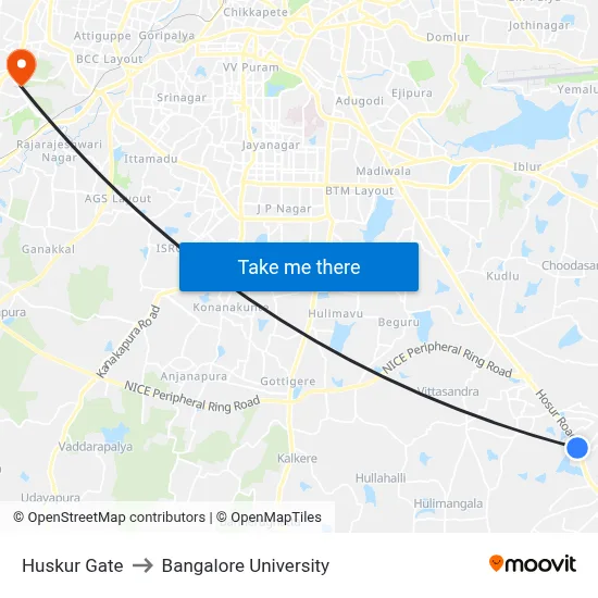 Huskur Gate to Bangalore University map