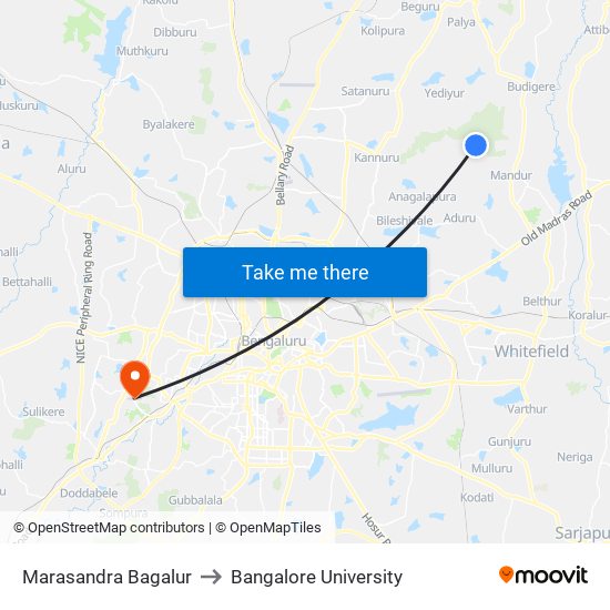 Marasandra Bagalur to Bangalore University map