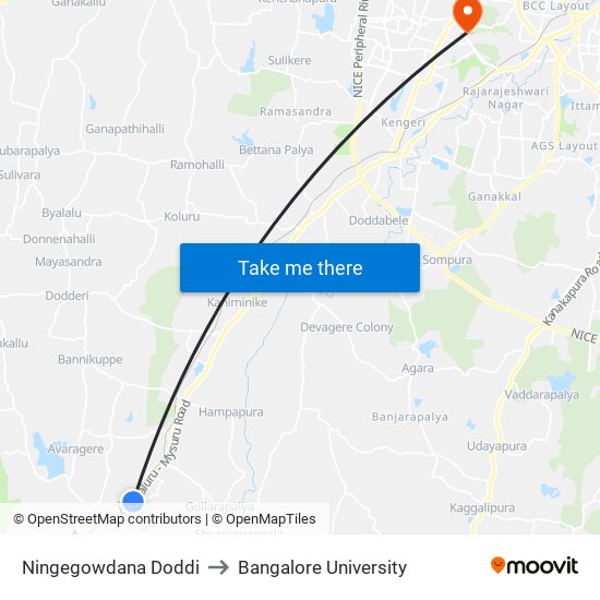 Ningegowdana Doddi to Bangalore University map