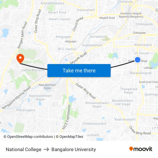 National College to Bangalore University map