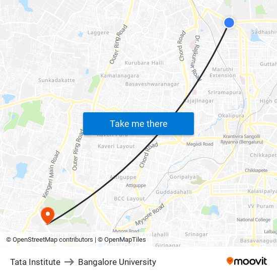 Tata Institute to Bangalore University map