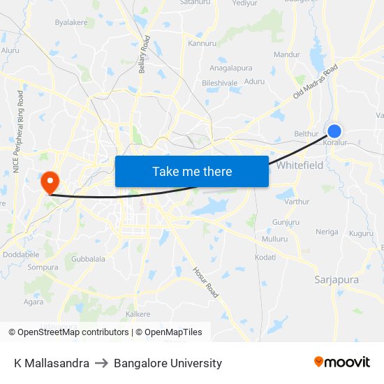 K Mallasandra to Bangalore University map