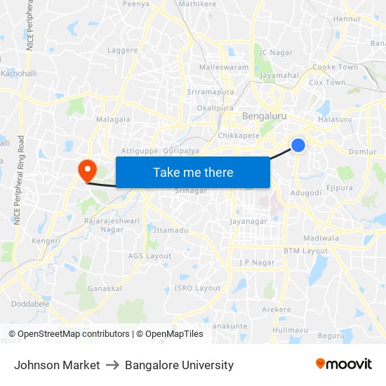 Johnson Market to Bangalore University map
