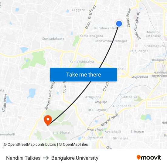 Nandini Talkies to Bangalore University map