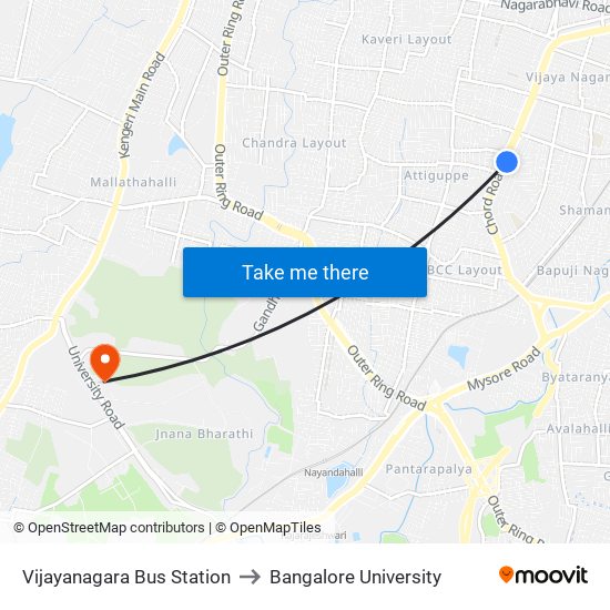 Vijayanagara Bus Station to Bangalore University map