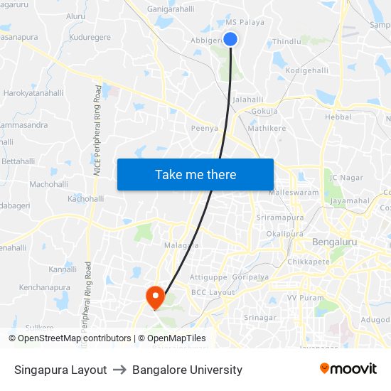 Singapura Layout to Bangalore University map