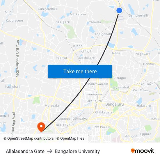 Allalasandra Gate to Bangalore University map