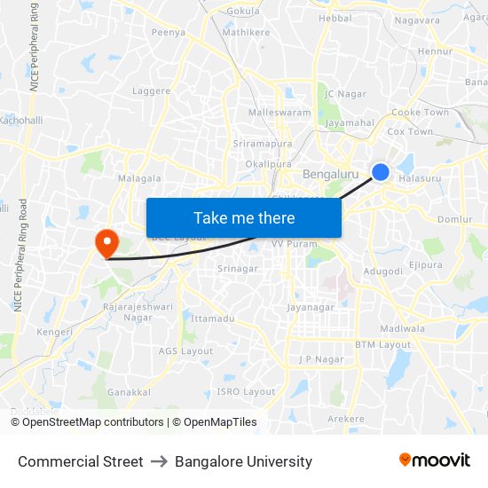 Commercial Street to Bangalore University map