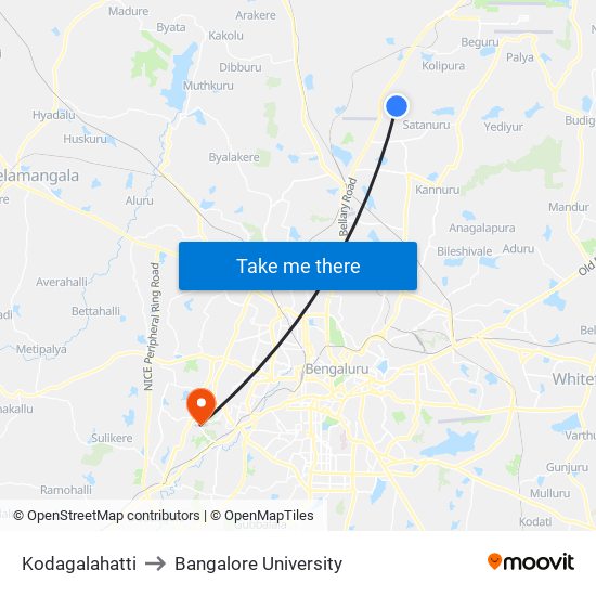 Kodagalahatti to Bangalore University map