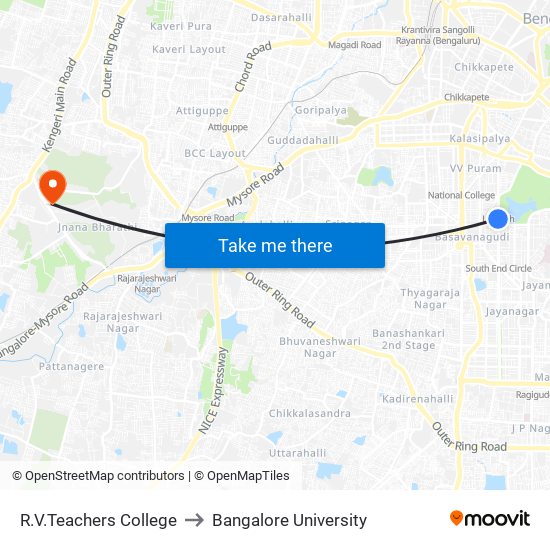 R.V.Teachers College to Bangalore University map