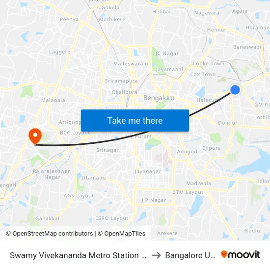 Swamy Vivekananda Metro Station / Isolation Hospital to Bangalore University map
